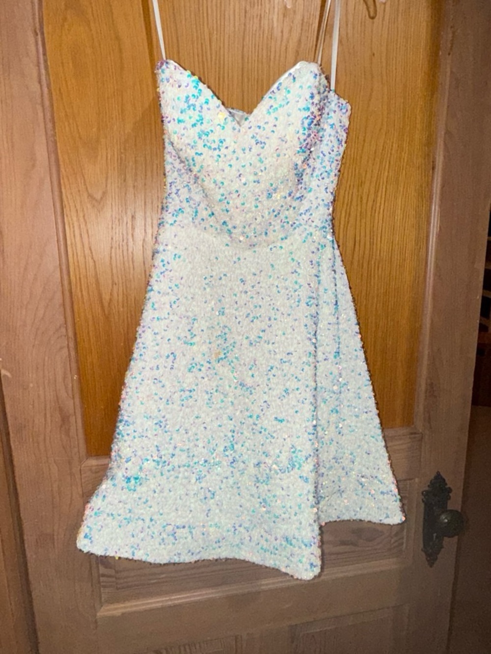 Strapless White Iridescent Sequin Party Dress